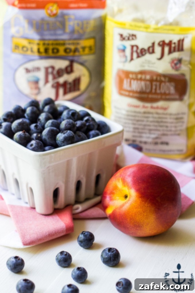 Mixing fruit for Gluten Free Blueberry Nectarine Crisp