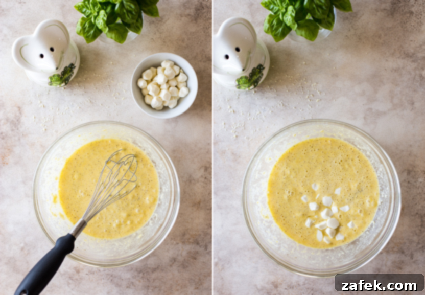 Italian Sausage & Pasta Frittata 8 Diptich of step 3: Cooked pasta, Italian sausage, and marinara sauce being tossed together in a skillet