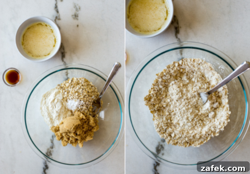 Effortless Carmelita Squares 5 Diptich showing first and second steps of combining ingredients