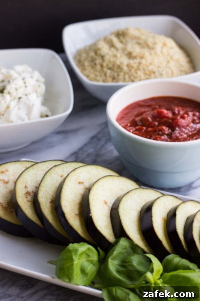 Aubergine Towers 4 Ingredients laid out for Eggplant Stacks preparation