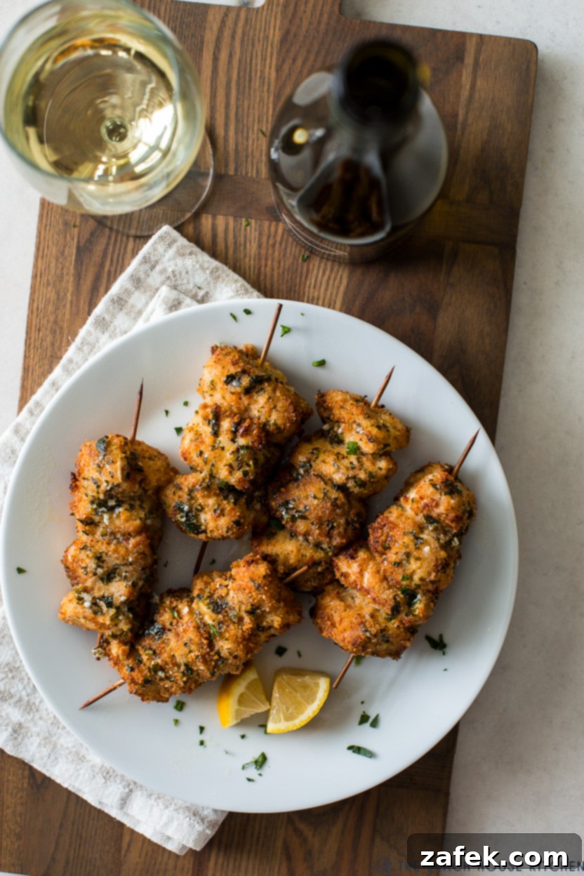 Up close overhead photo of chicken skewers