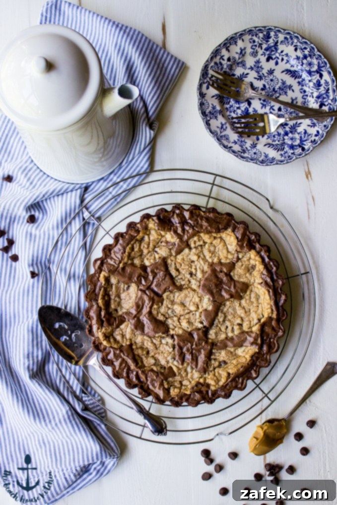 Decadent Peanut Butter Chocolate Chip Brookie Tart 2 Decadent Peanut Butter Chocolate Chip Brookie Tart, top view
