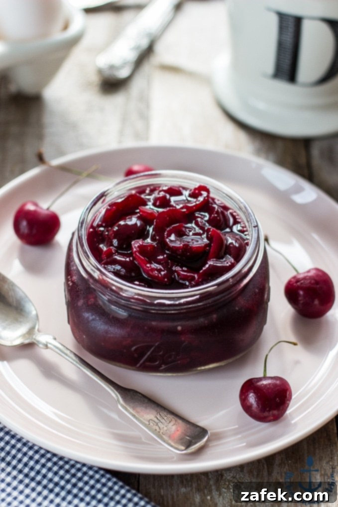 Zesty Lemon Poppy Seed Pancakes with Ruby Cherry Compote 4 A stack of perfectly golden Lemon Poppyseed Pancakes, with a swirl of rich Cherry Compote on top, presented on a light plate.