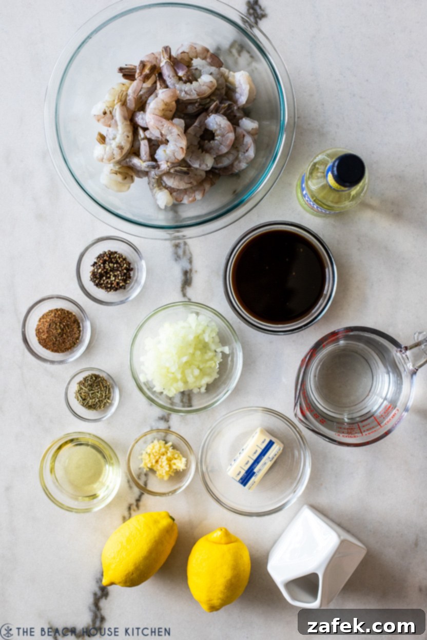 Overhead photo of ingredients for New Orleans-Style BBQ Shrimp