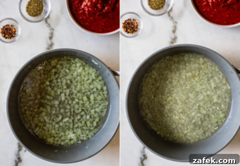 Sautéing onions and garlic for the pasta sauce