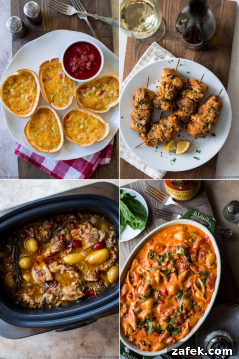 Mexican Taco Boat Quiches, Air Fryer Chicken Spiedini, Slow Cooker Chicken Scarpariello.