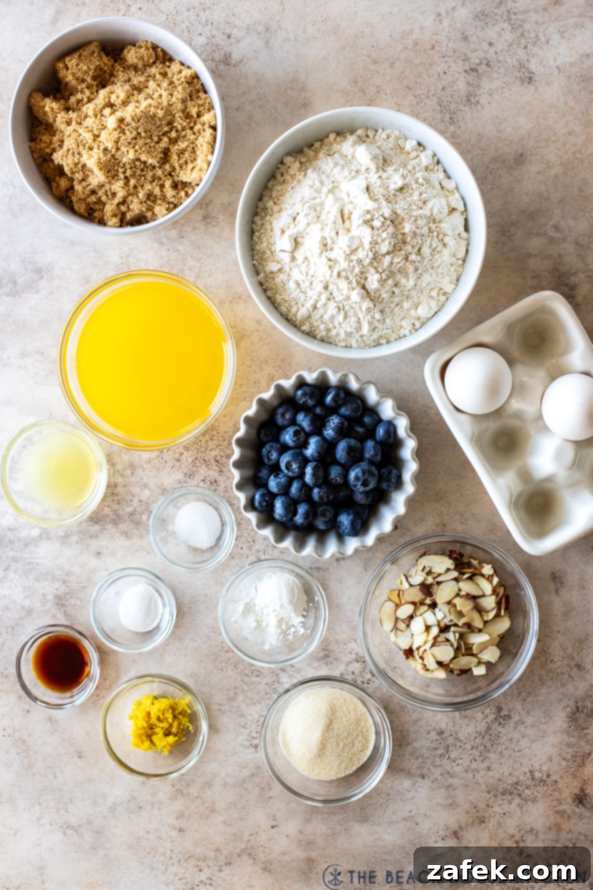 Overhead photo of ingredients for blueberry lemon blondies